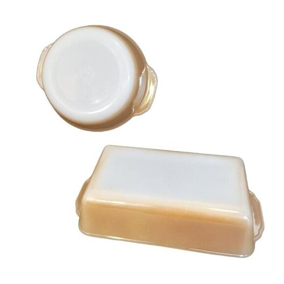 Fire King Anchor Hocking Round Casserole Loaf Pan Dish Vintage No Lids Set Of 2 - Picture 5 of 5